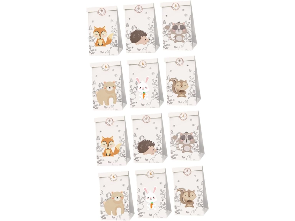 Conjunto De 12 Enfeites De Papel Com Estampas De Animais, Design Compacto E Prático Com Tema Florestal, Com 2 Unidades.