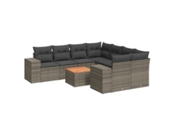 Conjunto de 9 Sofás para Jardim com Almofadões Vime Pe Cinzento MAISON EXCLUSIVE (90x200 cm)