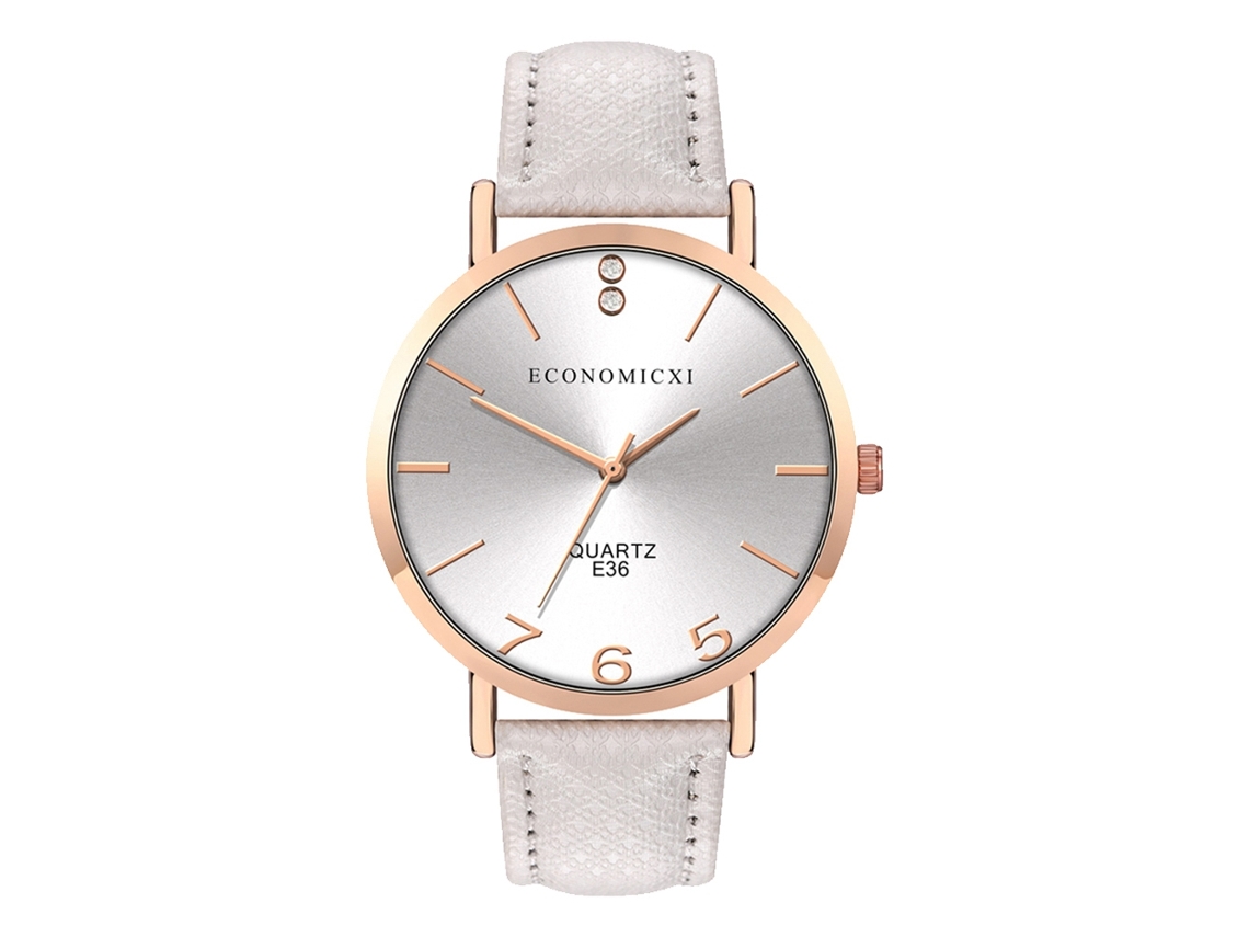 Relógio de Pulso Unisex de Quartzo com Pulseira Pu Mostrador Redondo Branco Fashion