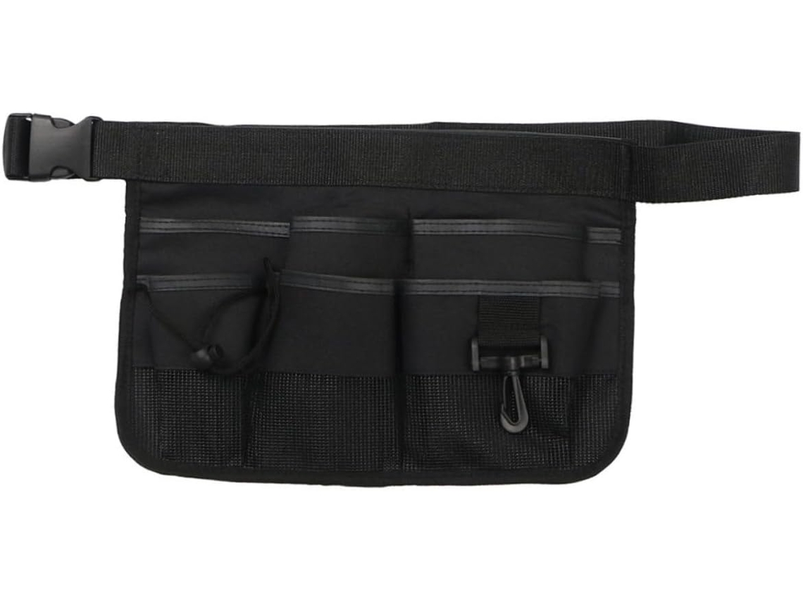Bolsa De Cintura Ajustável Inoomp Para Ferramentas Jardinagem, Preta, Em Tecido Oxford, Com 3 Bolsos Utilitários Para