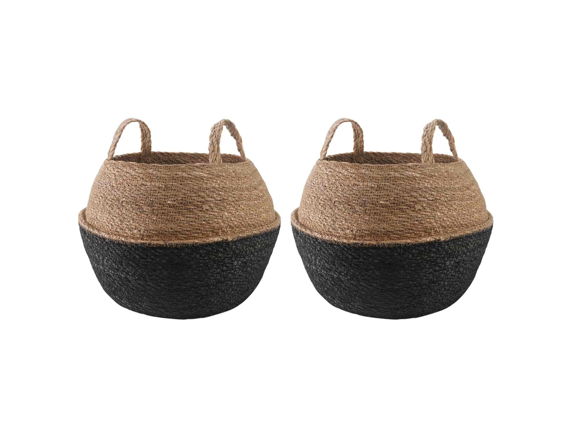 Conjunto 2 Vaso De Plantas Trançado Vidaxl Preto Erva Marinha (ø 45 X 36 Cm)
