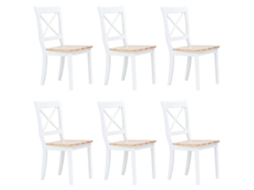 Vidaxl Cadeiras De Jantar 6pcs Seringueira Maciça Branco/madeira Clara