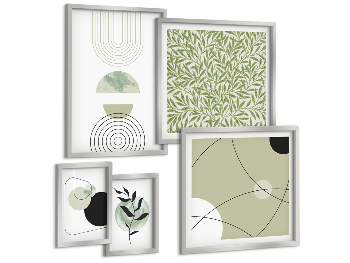 Conjunto De Pinturas Formas Vegetais Abstratas Espelharte (5 Peças)