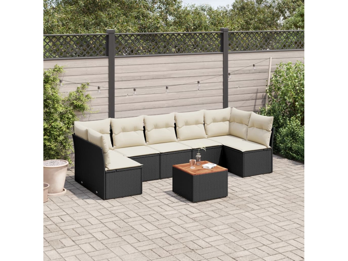 Vidaxl 8 Pcs Conjunto Sofás De Jardim Com Almofadões Vime Pe Preto