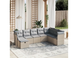 Vidaxl 8 Pcs Conj. Sofás Jardim C/ Almofadões Vime Pe Bege Misturado
