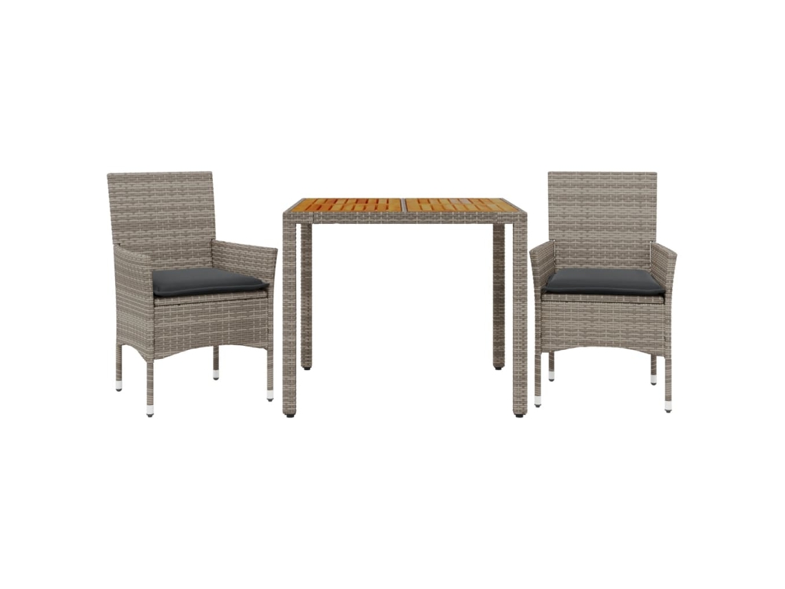 Conjunto de 3 Jantar Jardim com Almofadões Vime Pe/acácia Cinza MAISON EXCLUSIVE
