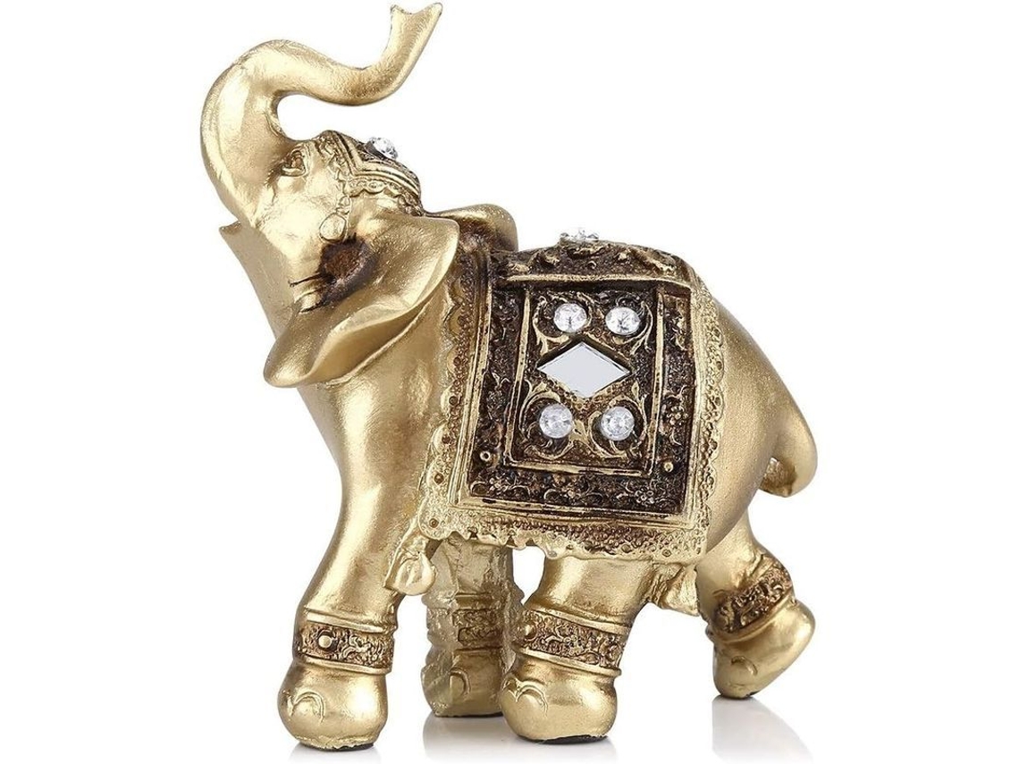 Estatua De Elefante De Oro Elegante Con Trompa Levantada Para Decoración De Hogar Y Buena Suerte