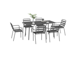 Conjunto De Móveis De Jardim: Sala De Jantar De Jardim De 7 Peças Com 1 Mesa E 6 Cadeiras Empilháveis Em Aço Cinza Escuro