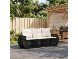 Vidaxl Conjunto De Sofá De Jardim 3 Unid. Preto E Branco Creme Vime Pe