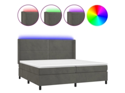 Cama Box Spring com Colchão LED Veludo Cinzento Escuro MAISON EXCLUSIVE (200x200 cm)