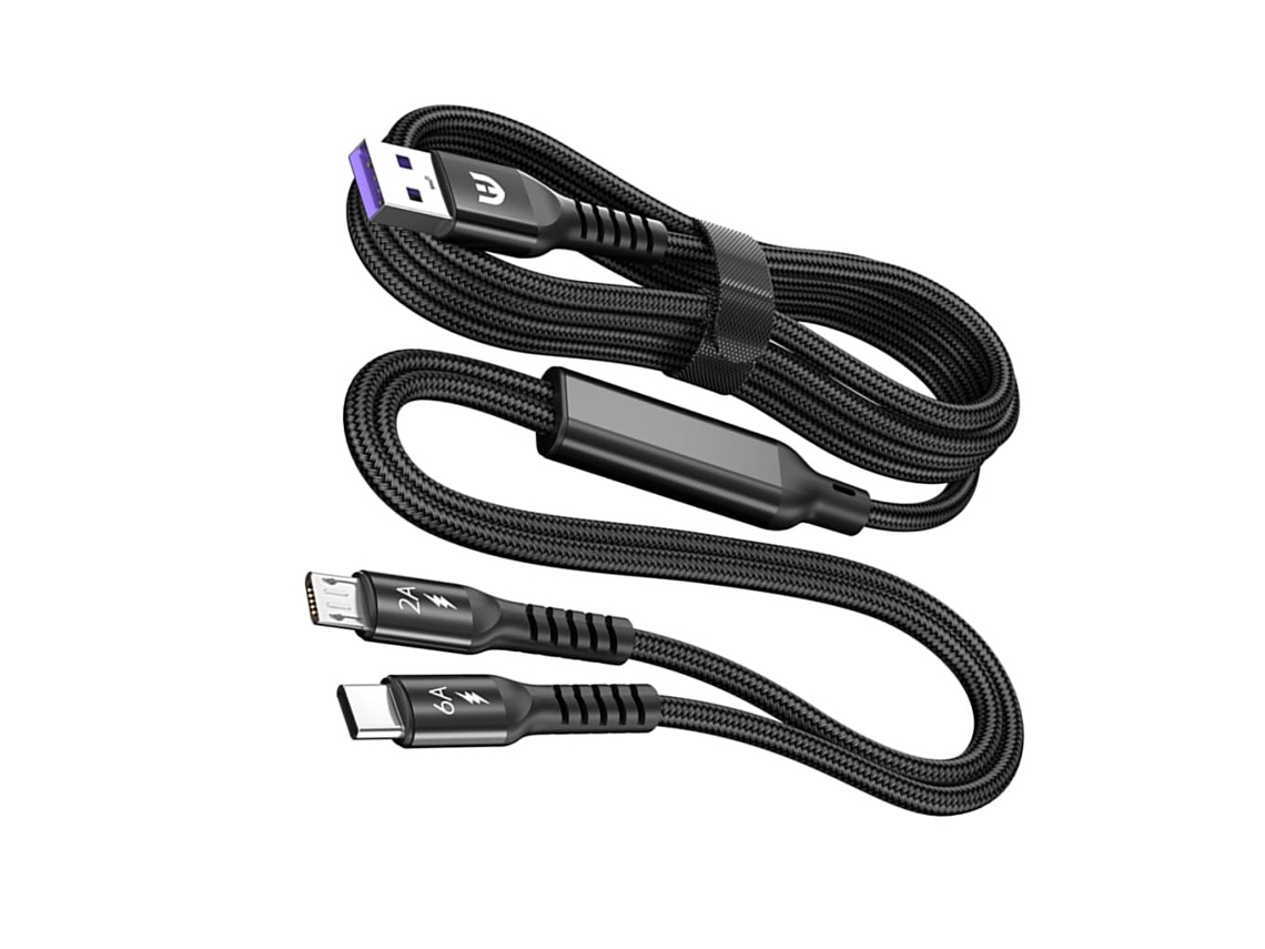 Cabo De Carregamento Usb Trançado Em Nylon 66 W Para Tipo C E Divisor