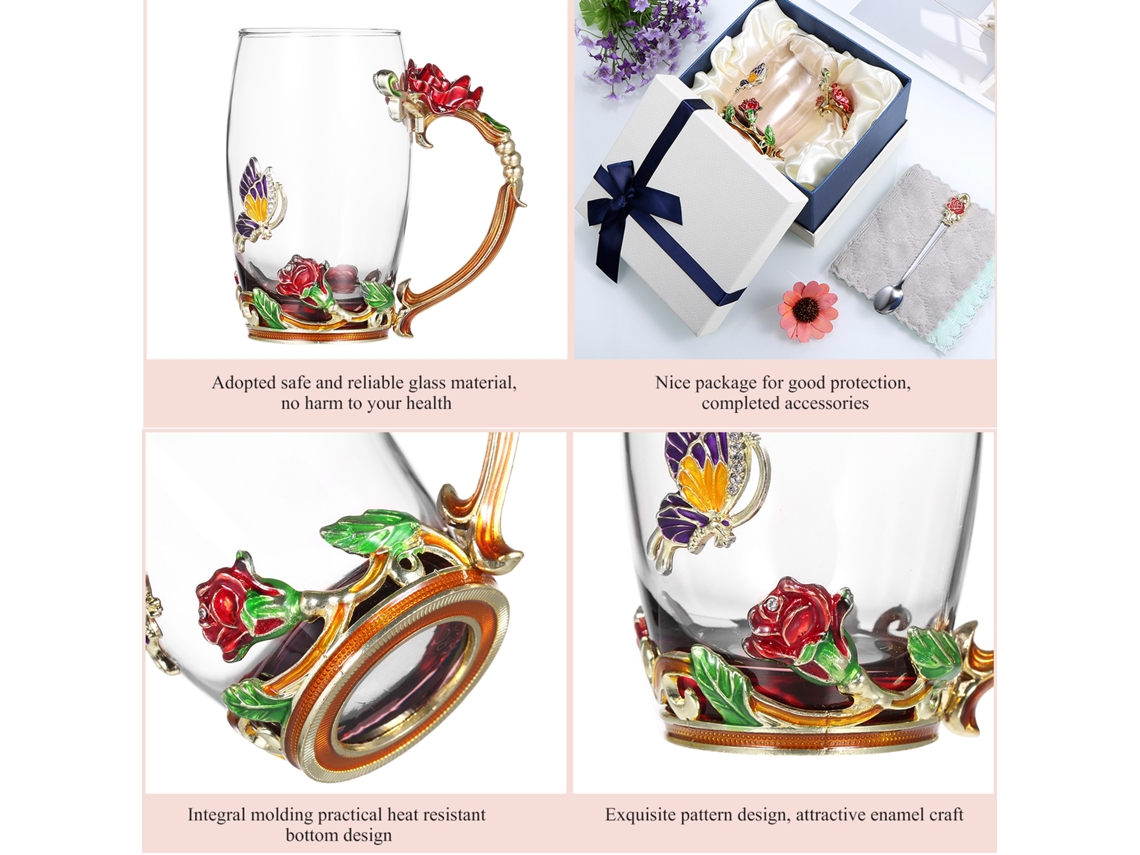 Copo de Porcelana Enamel com Rosa Vermelha LAXISCREED