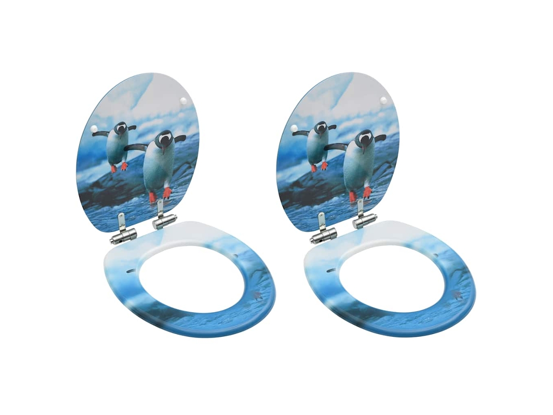 Vidaxl Assentos Sanita Com Tampas Fecho Suave 2 Pcs Mdf Design Pinguim
