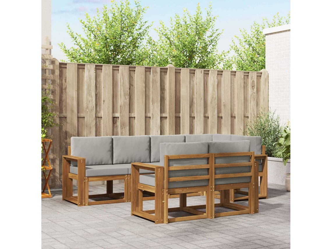 Vidaxl Conjunto De Sofás Para Exterior 7 Unid. Cinza Natural E Claro