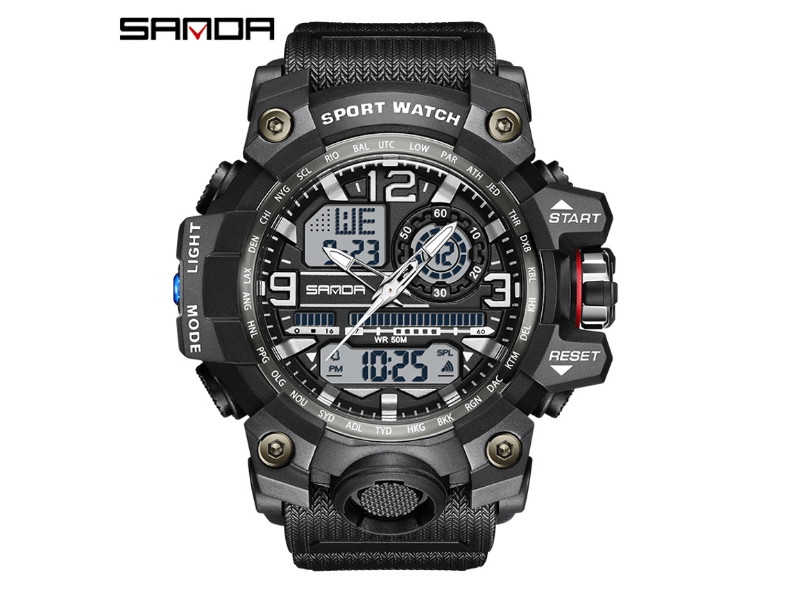 Relógio MDUG esportivo multifuncional luminoso, preto e branco masculino