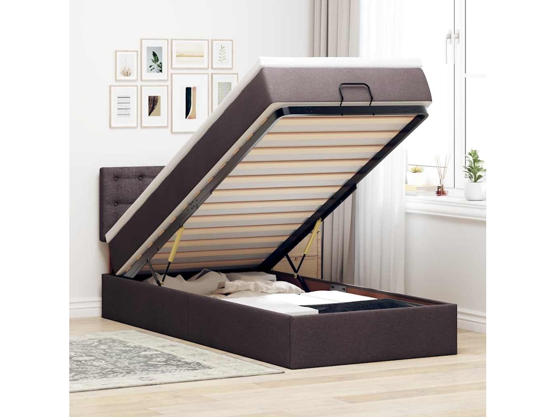 Vidaxl Estrutura Cama Otomana Colchão 90x190 Cm Tecido Castanho Escuro