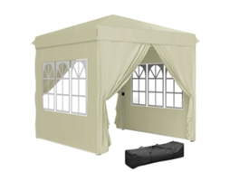 Pavilhão pop-up 2,5x2,5m com paredes laterais, bolsa, UPF50+, ajustável em altura, branco