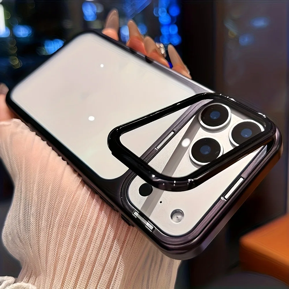 Capa Transparente À Prova De Choque Para Iphone 17 Pro (preta), Com Suporte E Proteção De Lente De Vidro.