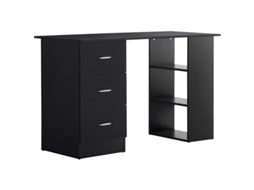 Escrivaninha Compacta 120x50 Cm Com Armazenamento, Mesa De Computador Com Gavetas E Prateleiras, Preta Bga Store