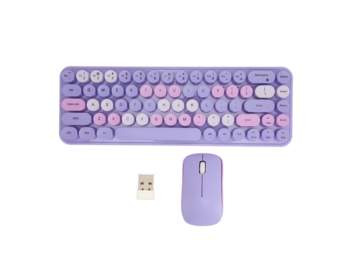 Teclado E Rato Sem Fio 2.4g 68 Teclas Gaming Retro Fofo Roxo Para Pc