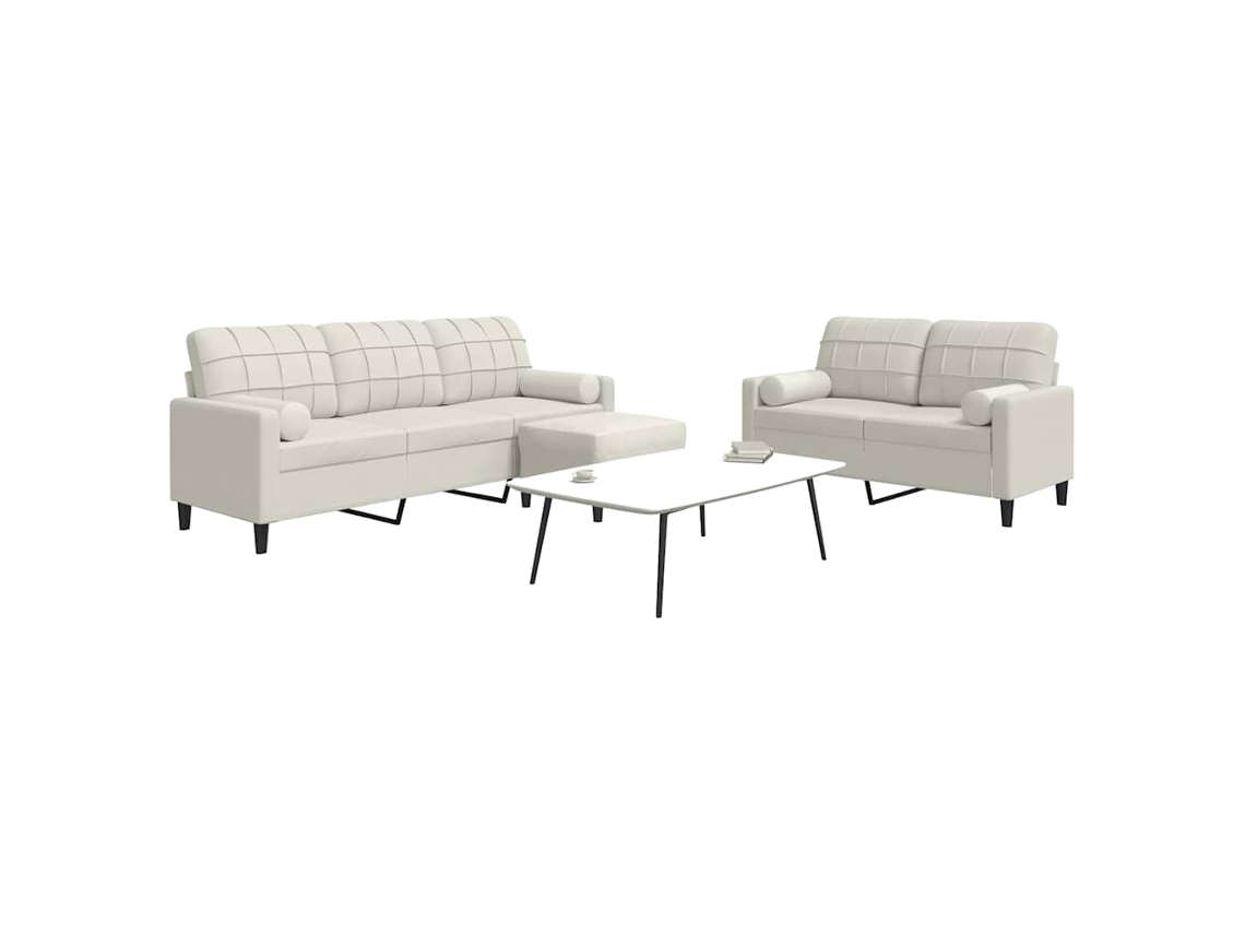 Vidaxl 3 Pcs Conjunto De Sofás Com Almofadões E Rolos Veludo Creme