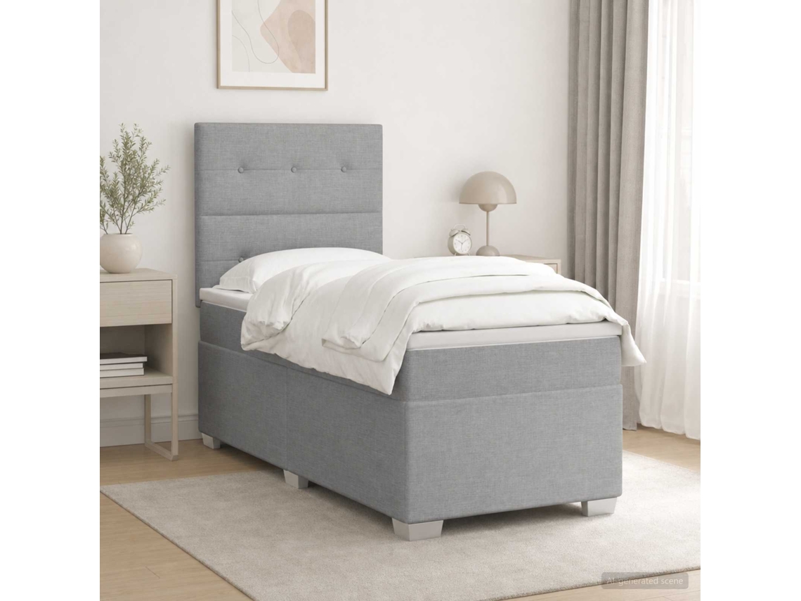 Vidaxl Cama Box Spring Com Colchão Cinzento-claro 90 X 200 Cm Tecido