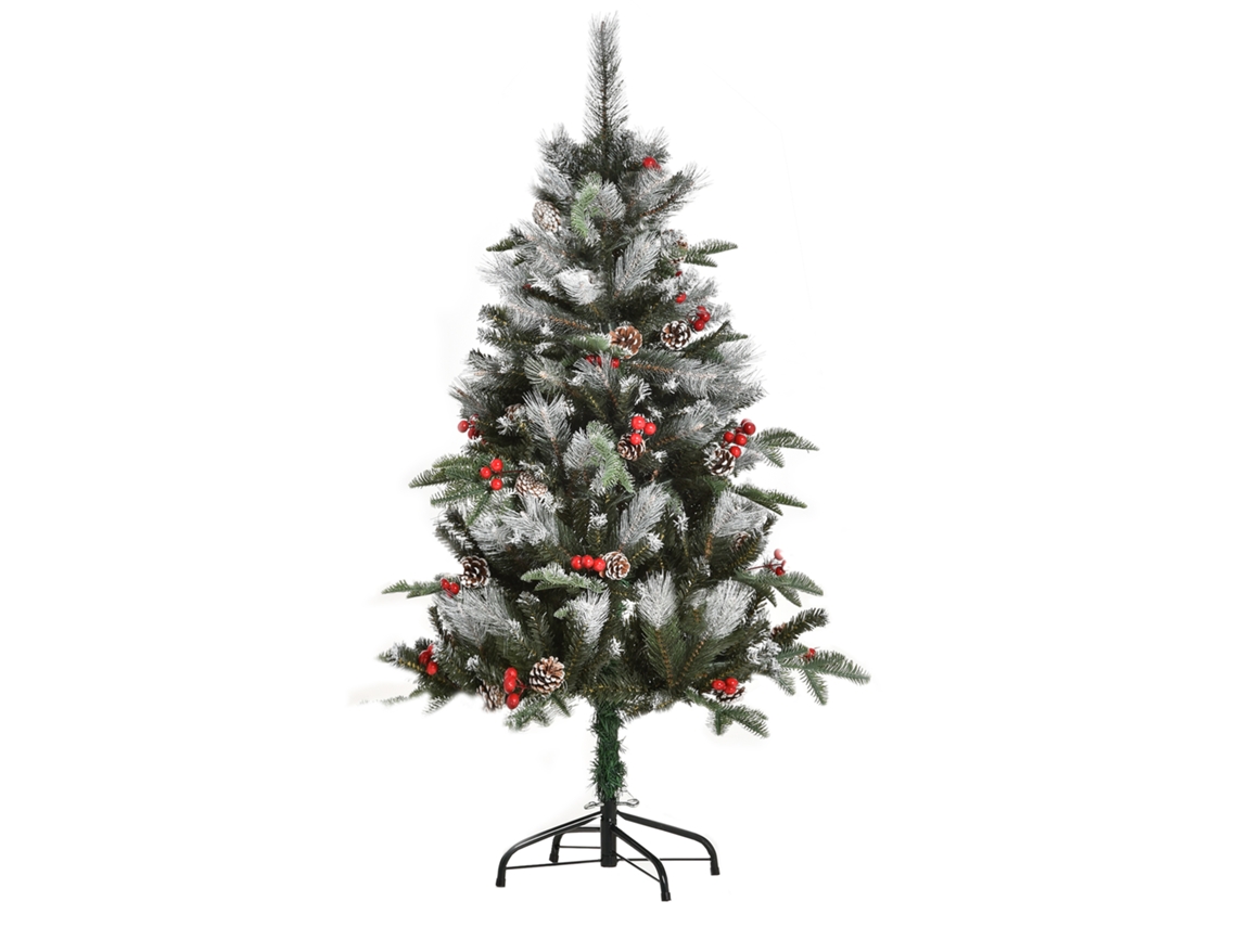 Árvore De Natal Artificial 120cm Com 239 Ramas 27 Pinhas E 27 Frutinhas Folhas De Pvc Pe Base Dobrável E Suporte Metálico Decoração