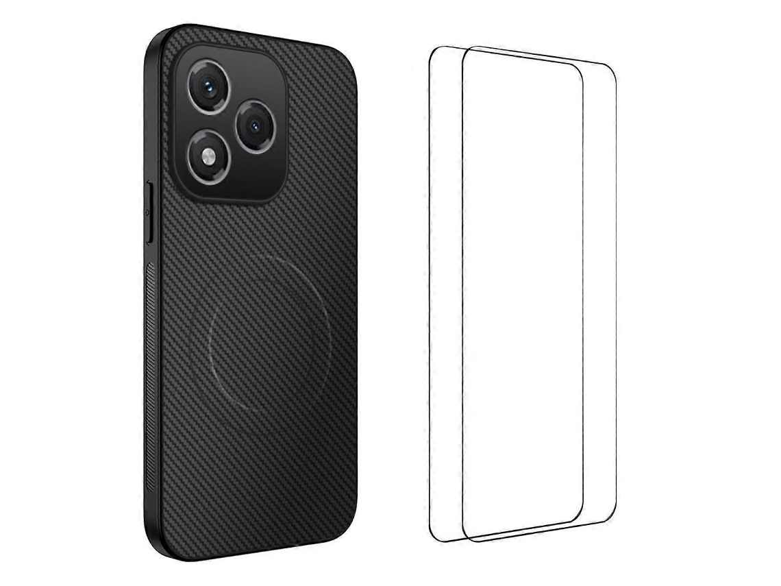 Capa Magnética Para Honor 400 Lite 5g Wanlonfeng Tq1 Series Com Textura De Fibra De Carbono E Tpu Para Pc Com 2 Películas De Tela Pretas