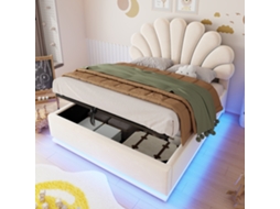 Cama Estofada Veludo Bege 140x200 Cm