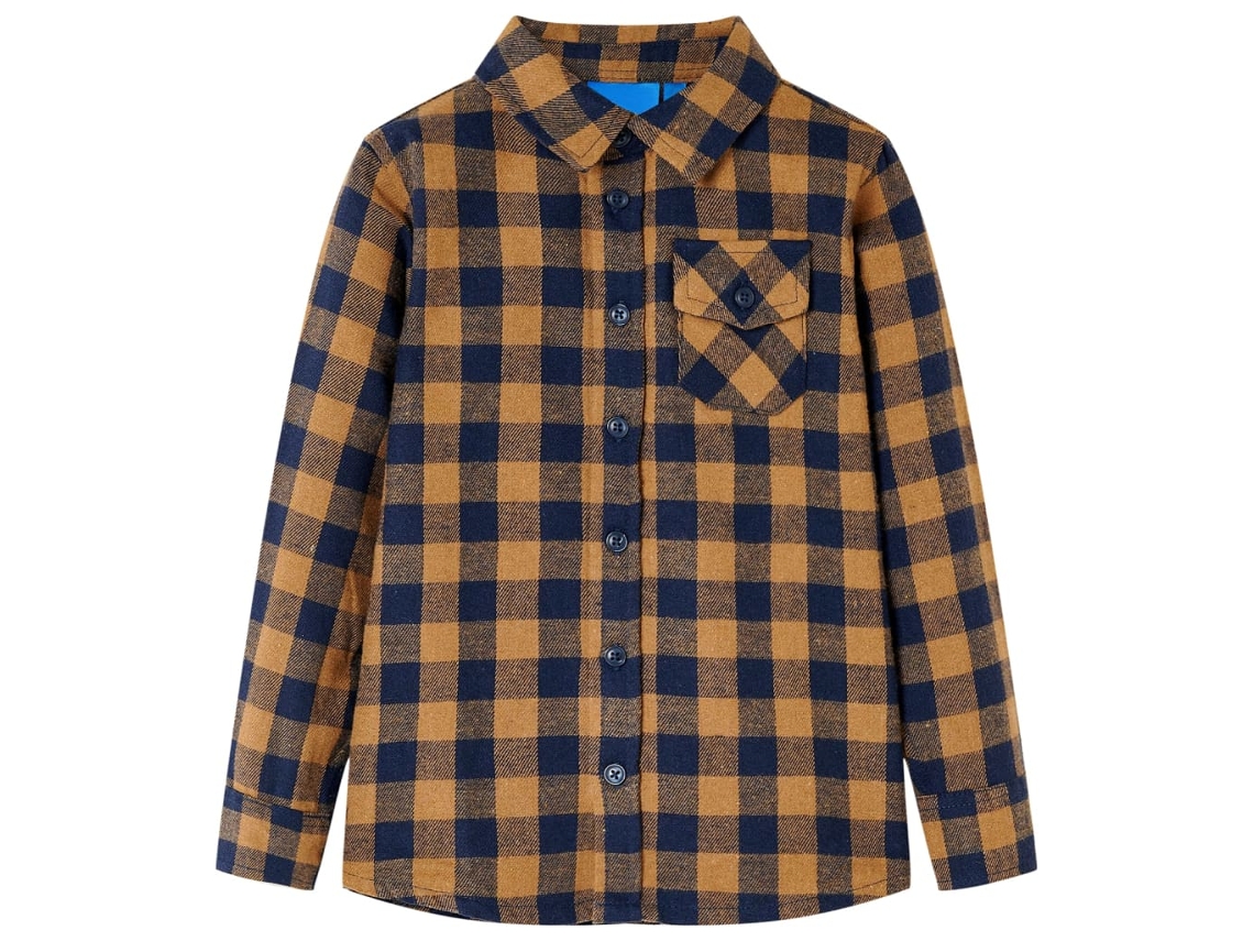 Camisa De Xadrez Para Criança Conhaque E Azul 104