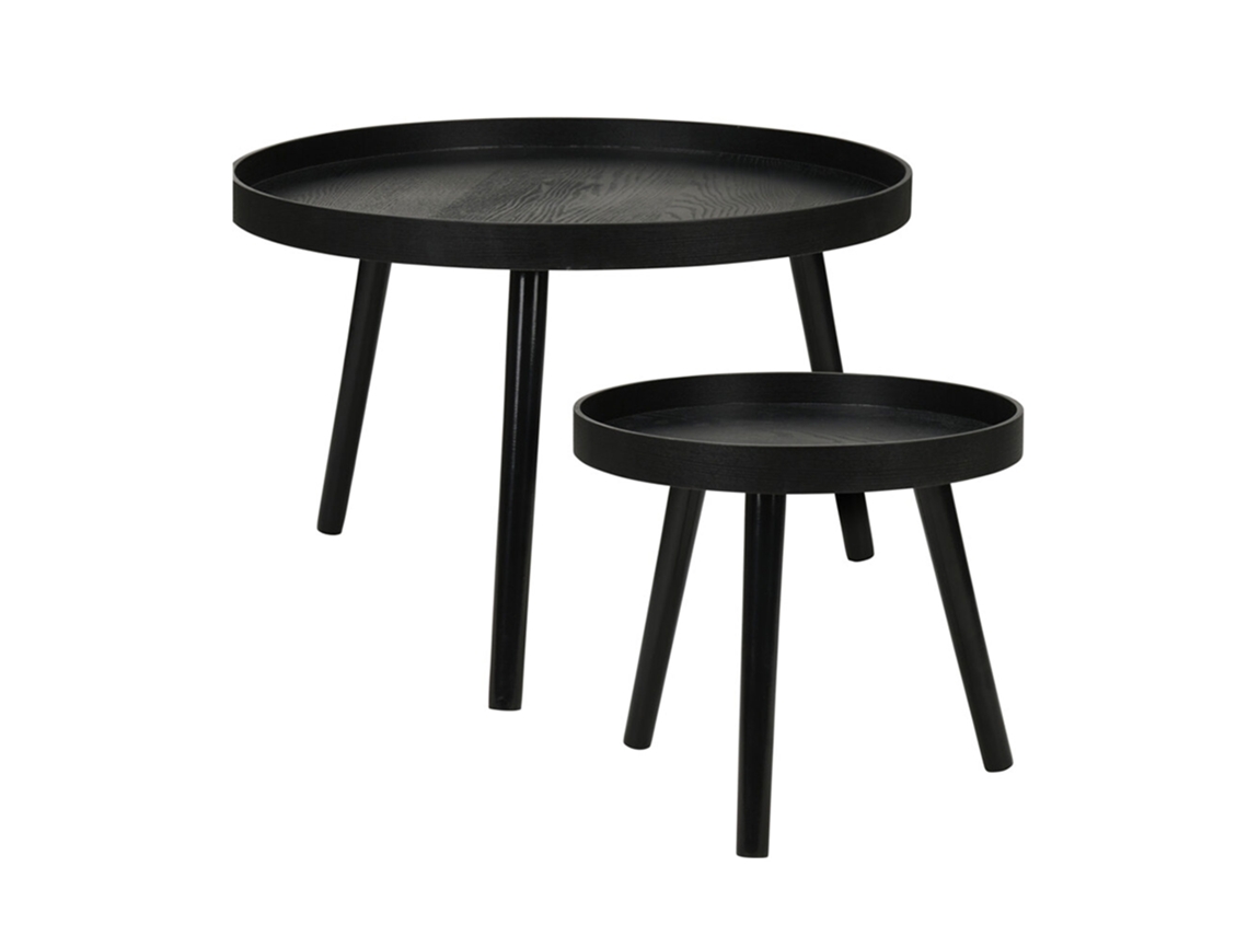 Conjunto de 2 mesas laterais redondas em MDF preto, com diâmetros de 60 cm e 38 cm, Wellhome