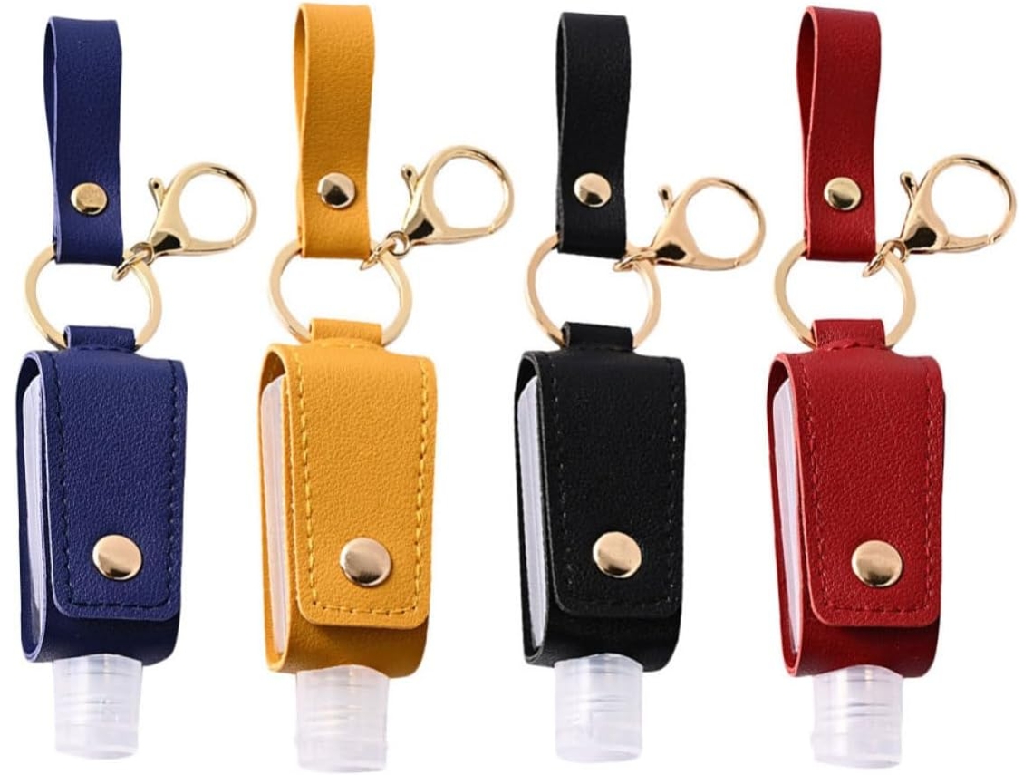 Chaveiro Couro Pu Frascos 30ml Estojo Porta Sabonete Recarregável Conjunto 4 Peças Viagens Artigos Higiene GOKOCO