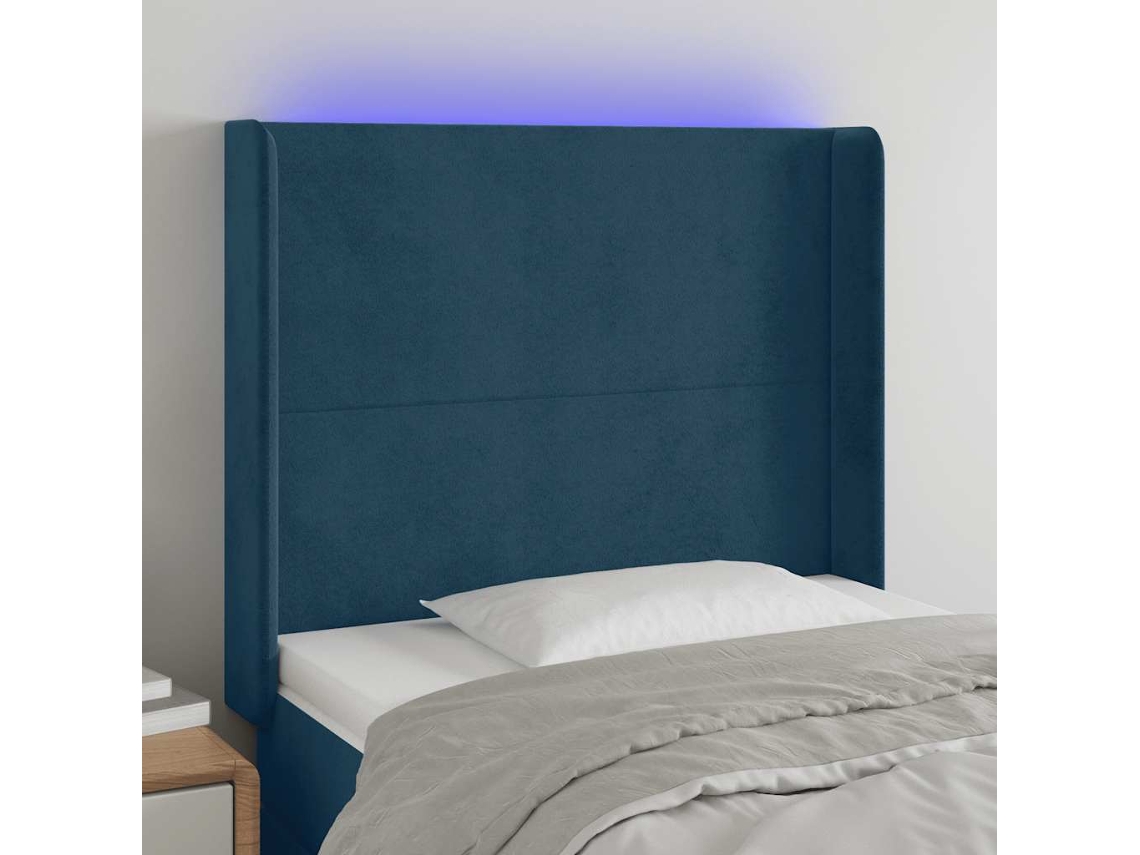 Vidaxl Cabeceira Cama C/ Luzes Led Veludo 83x16x118/128 Cm Azul-escuro