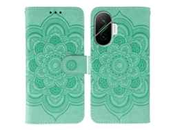 Capa Tipo Carteira Com Estampa De Mandala E Alça De Pulso Para Xiaomi Poco F7 5g E Redmi Turbo 4 Pro 5g, Em Couro Pu, Verde