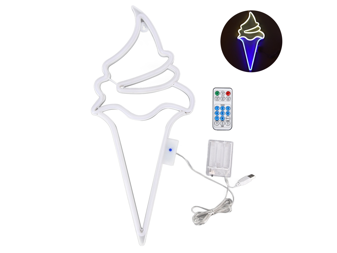 Luz Neon Led Bateria Usb Decorativa Controle Remoto Branco Azul