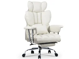 Cadeira de escritório ergonómica BOTIFLY cadeira de chefe executiva grande em couro PU com apoio para os pés com almofada de apoio lombar Branco