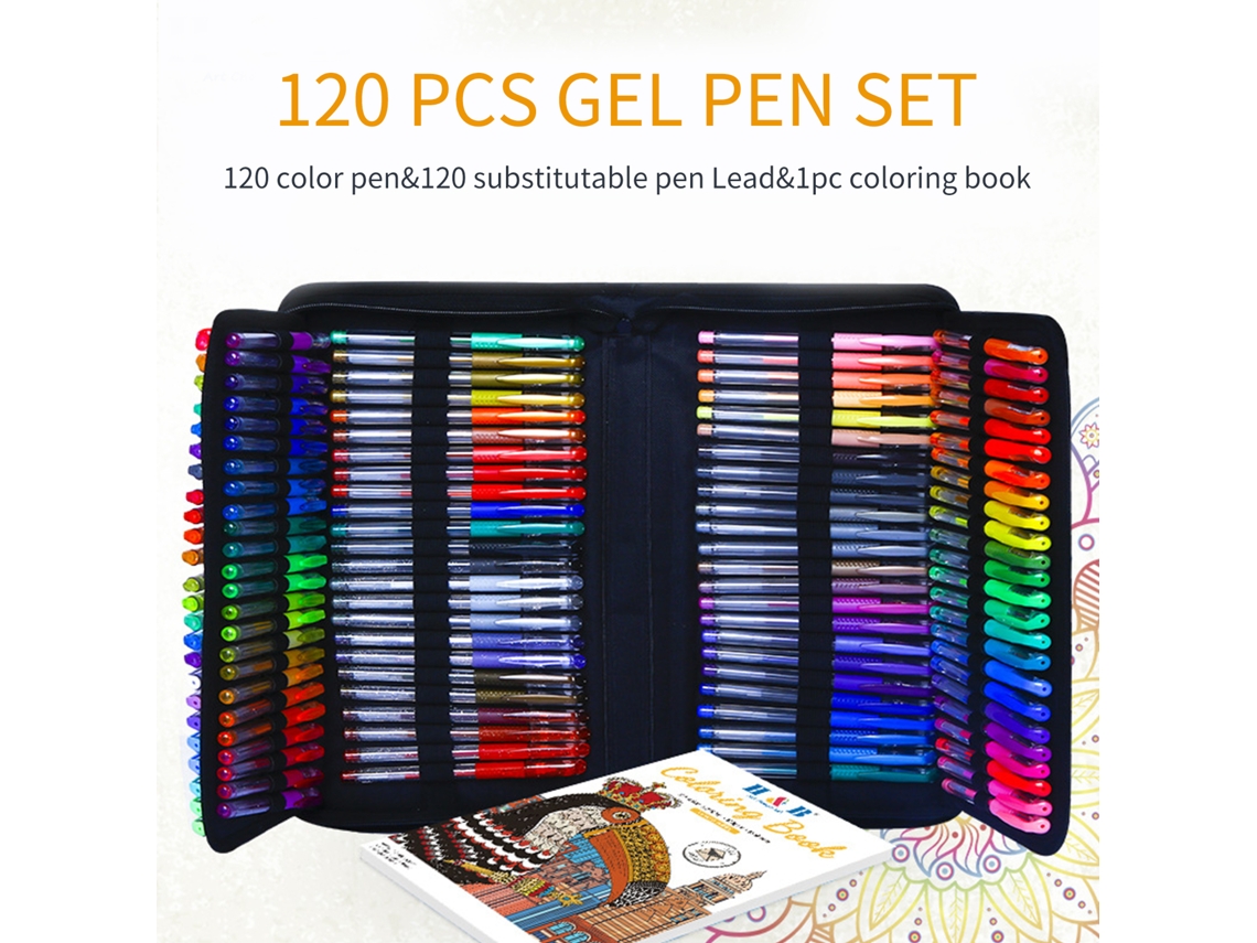 Conjunto de 60 Canetas Gel com Glitter e 30 Recarregáveis Ponta Fina para Colorir Desenhos Escola Art Supplies