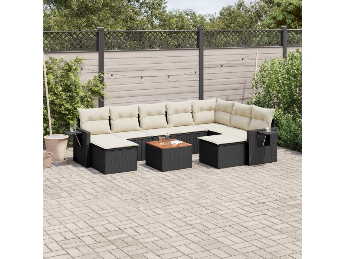 Vidaxl 10 Pcs Conjunto Sofás De Jardim C/ Almofadões Vime Pe Preto