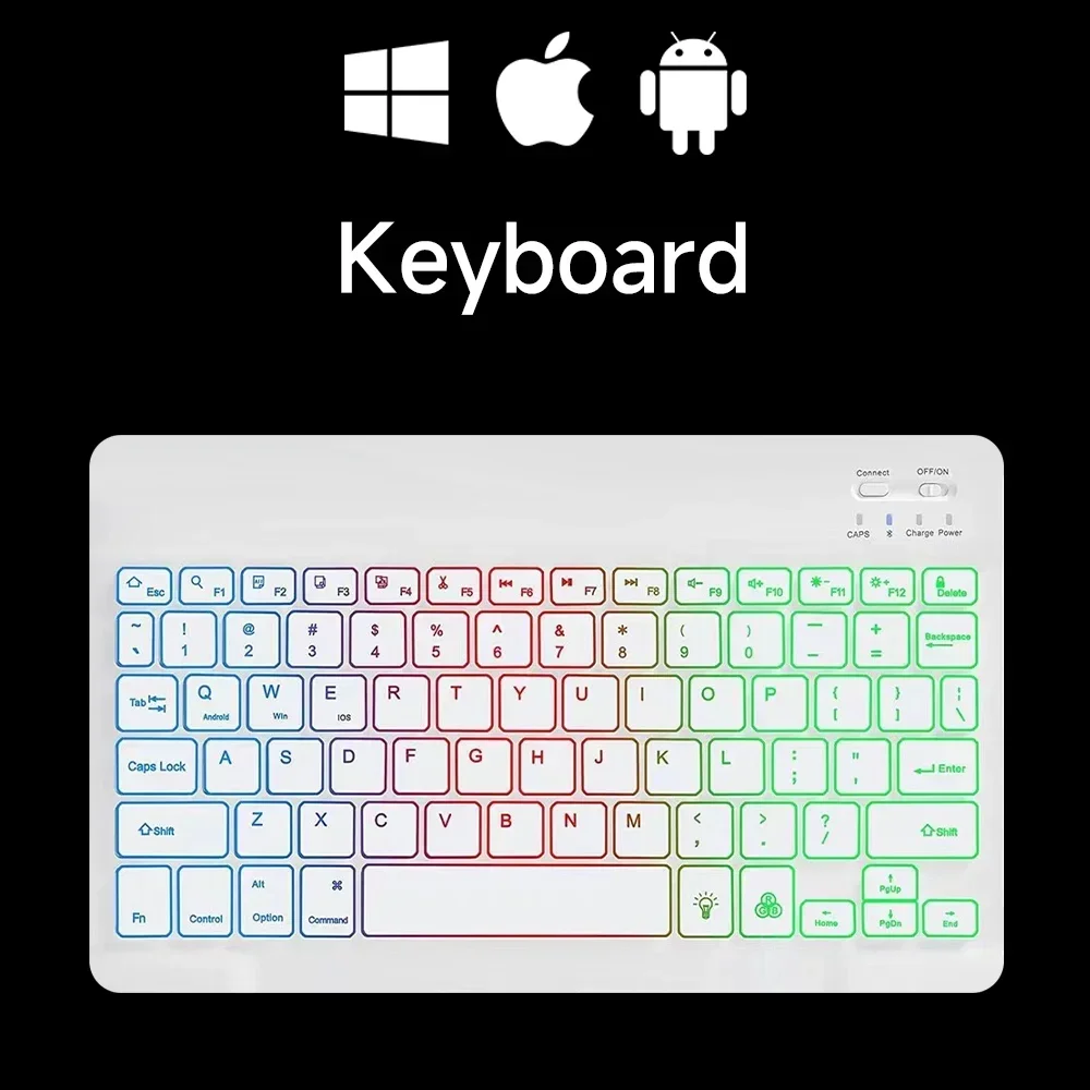 Teclado e Mouse Bluetooth Recarregáveis com Retroiluminação Rgb de 10 Polegadas MDUG (somente Árabe e Inglês, Apenas Teclado Branco)