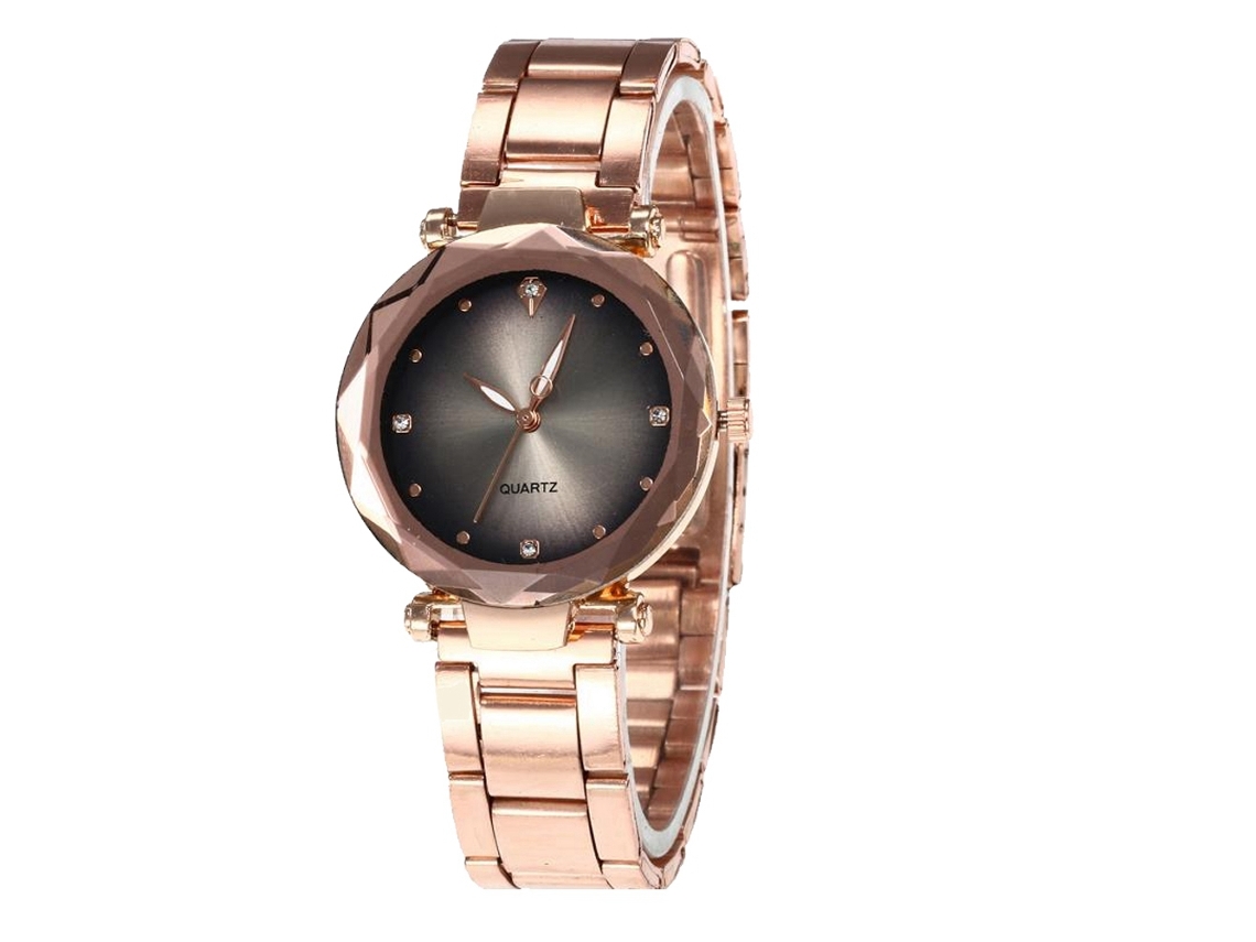 Relógio de quartzo com pulseira de metal de estilo simples e elegante para mulheres (canela claro)