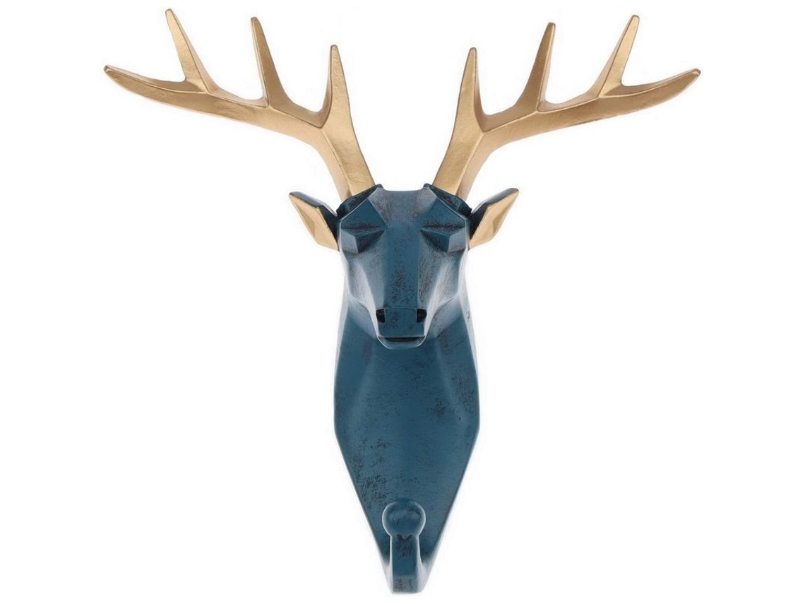 Gancho de parede decorativo Nova Line, cabeça de veado azul em resina para chaves e bijuterias S/MARCA
