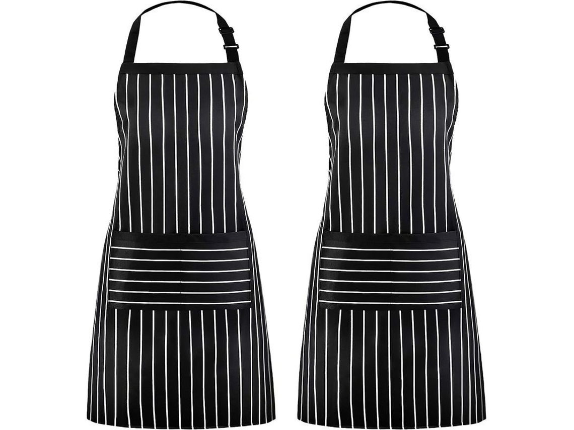 Omni-delantal De Rayas Ajustável Com 2 Bolsos, Unissex Para Cozinha Chef Parceiro Churrasco Pintura, Preto (2 Pacotes)