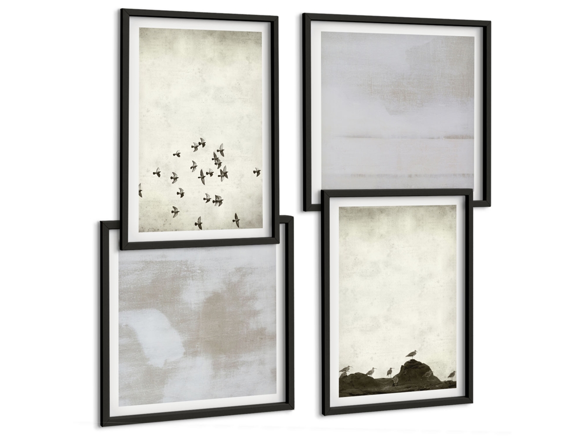 Pinturas Murais Modernas Férias Com Plantas Tropicais Moldura Preta Quadros Para O Escritório Espelharte (conjunto De 4 Imagens)