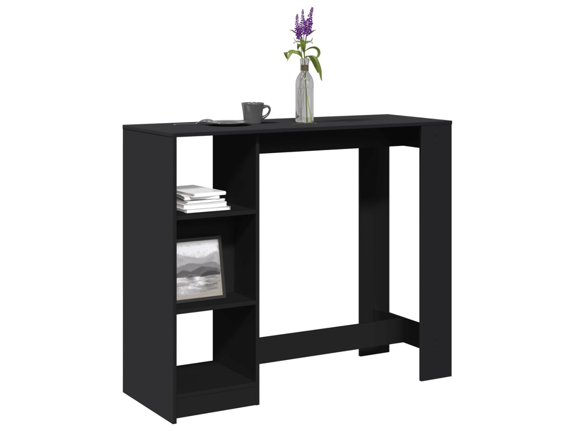 Vidaxl Mesa De Bar Com Prateleiras Derivados De Madeira Preto