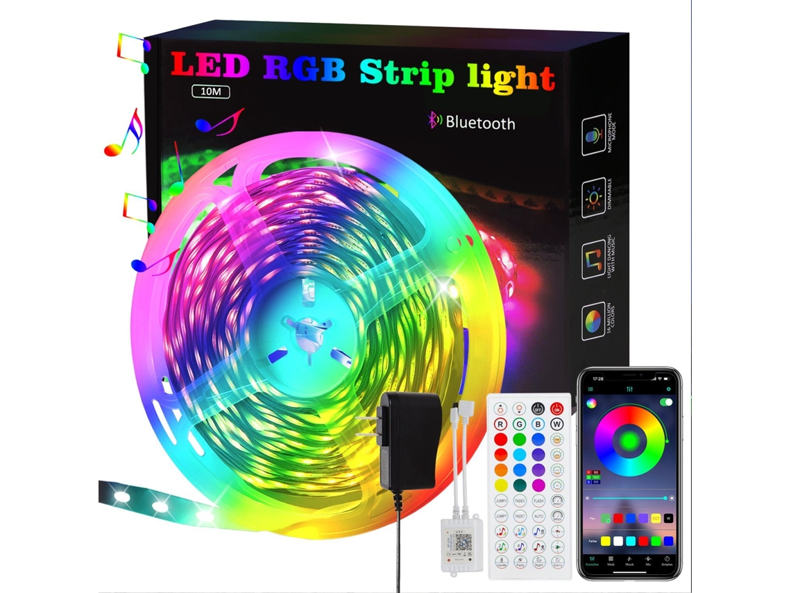 Fita De Led Rgb Ajustável Com Controle Remoto Por Aplicativo