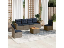 Vidaxl 7 Pcs Conjunto Sofás P/ Jardim C/ Almofadões Vime Pe Cinzento