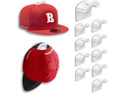 Rebe pegs para Gorras de Béisbol En Pared, Organizador Adhesivo Sin Taladrar, Soporte de Exhibición, Blanco, Pack de 10