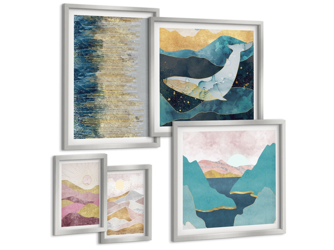 Composição De Quadros Na Parede Galáxia Do Zodíaco, Gêmeos Moldura Prateada Imagens Para Um Quarto Infantil Espelharte (conjunto De 5 Imagens)