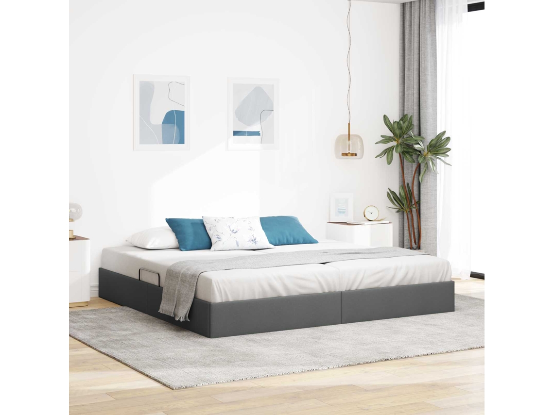 Vidaxl Estrutura De Cama Ottoman Cinza Escuro 200 X 200 Cm Tecido