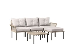 Conjunto de Jardim Aço, Vime Pe e Poliéster Cor Madeira e Creme 62x62x74 cm Outsunny